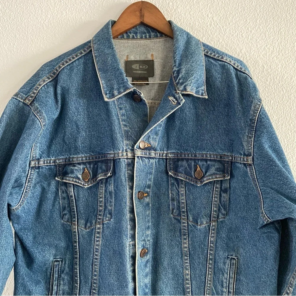 Vintage Denim Trucker Jacket ID WEAR Streetwear Oversized XL Relaxed Grunge - Picture 2 of 14